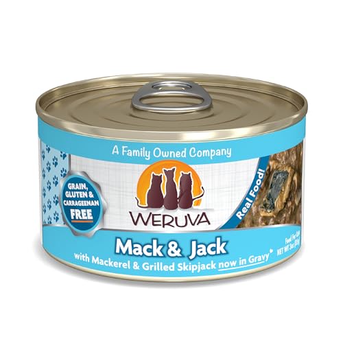 Weruva Classic Cat Food, Mack & Jack with Mackerel & Grilled Skipjack in Gravy, 3oz Can (Pack of 24)