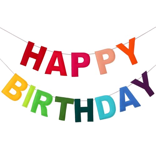 Image of Mindsoft Felt Happy Birthday Garland Rainbow Banner Reusable Happy Birthday Sign Party Supply for Party Decor(Rainbow Color,Normal)