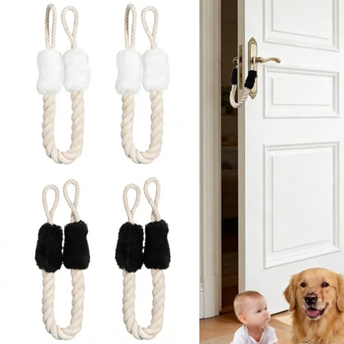 Kinsinder 4 Pcs Door Stop Rope, Door Cord Clamp Anti-Crash Door Handles Rope Anti-Collision Baby Safety Finger Pinch Guard Protectors (Black + White)