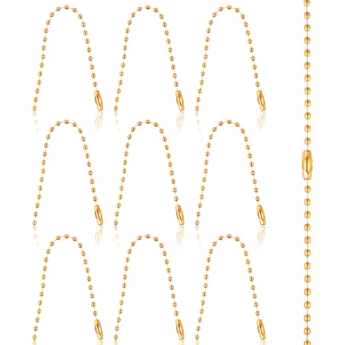 FdcZeyxior 10 PCS Gold Ball Chain Keychain 5.9 Inch Beaded Chain Extension Chains with Connector Clasp for DIY Crafts, Jewelry Making, Keychain, Dog Tag, Decoration