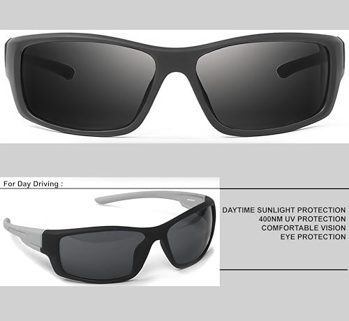 Image of Anemxer Combo of Night Driving HD Vision Glasses with Diamond Cut Design and Black Daytime UV400nm Sunglass for Men Women Anti Glare For Night Bike Riding Car driving