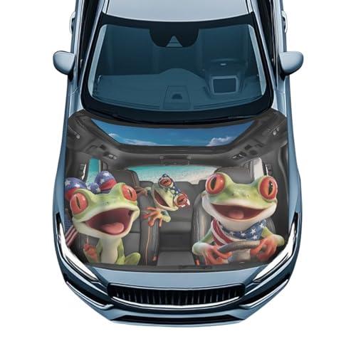 Image of Cute American Frog Car Hood Cover Stretchable Polyester,Engine Cover，Elastic Fabrics Can be Washed,Car Bonnet All-Season Protection