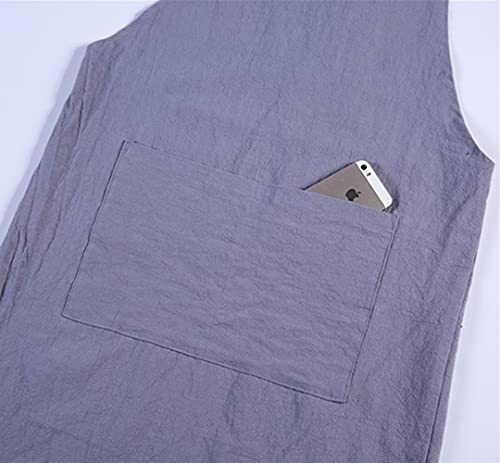 Japanese Style Apron, X Cross Back Strap Aprons, No Tie Design Linen And Cotton Blend Apron With Two Practical Front Pockets,Perfect For Baking Painting Gardening Cleaning,Women's Gifts (Light Gray) #TOP6