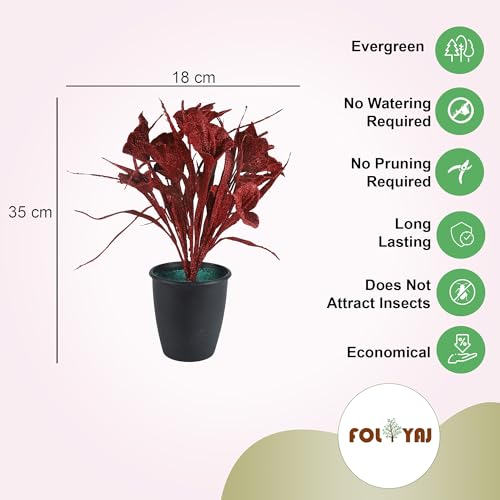 Image of Foliyaj Artificial Red Tulip Plant in Black Pot with Green Grass for Interior Decor | Faux Plant for Desks, Shelves and Side Tables for Your Home and Office | Fake Plants for Indoor Decoration