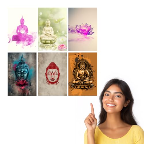 Image of SiddArtify Serene Buddha Art Print Set - Watercolor - Ink - Digital Paintings - Sticker - 12x18 Inch - Pack of 6 Wall Room Decoration art Poster Prints