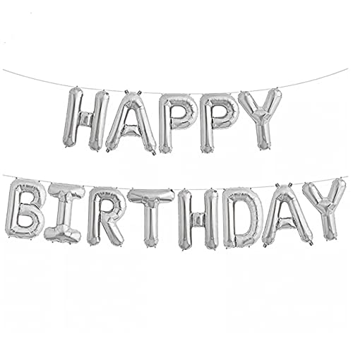 Lot de 2 banderoles de ballons Happy Birthday - 40,6 cm lettres aluminium décoration de fête - Comprend paille et ruban (argent) Cover