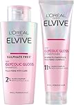 L'Oréal Paris Elvive Glycolic Gloss for Dull Porous Hair, Get The Shiniest Hair of Your Life, Glossing Routine for Mirror-Like Shine, Shampoo, Conditioner, Lamination Treatment, Leave-In Serum Set