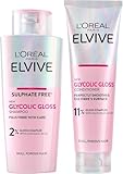 L'Oréal Paris Elvive Glycolic Gloss for Dull Porous Hair, Get The Shiniest Hair of Your Life, Glossing Routine for Mirror-Like Shine, Shampoo, Conditioner, Lamination Treatment, Leave-In Serum Set