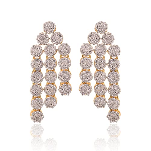 Image of Ratnavali Jewels American Diamond Rose Gold Plated Traditional Three Layer Necklace Set with Earring for Women /Girls RV4162