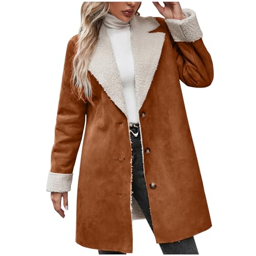 XUNRYAN Womens Trench Coat Long Suede Faux-Leather Jackets Winter
