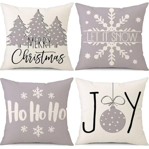 Image of PSDWETS Merry Christmas Pillow Cover 18x18 Set of 4 Christmas Decorations let It Snow Holiday Farmhouse Decor Cushion Cover for Home Sofa