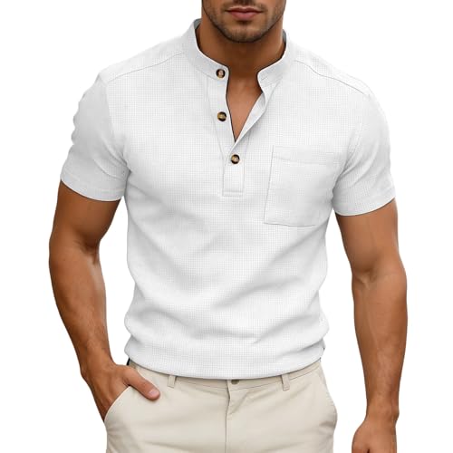 Chemise Henley homme à manches courtes t-shirt décontracté col tunisien