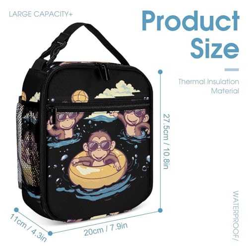 Monkey Swimming Ring Backpack Shoulder Bags Lunch Bag Pencil Case Box 3 Set Daypack Cute4