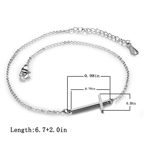 Wdshow Sideways Cross Ankle Bracelets Women Girls Silver-Tone Stainless Steel #TOP4