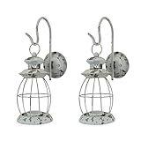 Set of 2 Rustic Distressed White Metal Wall Mounted Railroad Lantern Hanging Candle Sconces - Easy to Hang - Western or Farmhouse Décor - 16.25 Inches High