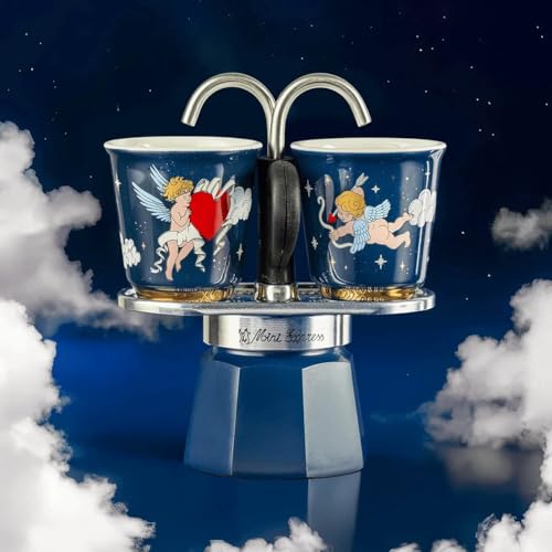 Bialetti Set Mini Express Cielo Stellato Blu Cupido Caffettiera Moka Espresso Maker + 2 Tazzine bicchierini