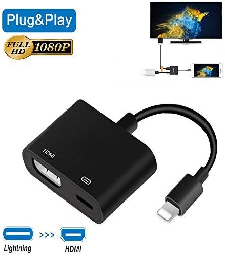 Lightning to HDMI Adapter Converter, Wuedozue iPhone to HDMI Digital AV Adapter Cable and 8 Pin Charging Port with 1080P Resolution Sync Screen for iPhone X/8/7/6/iPad to TV Screen/Projector (Black)