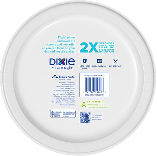 Image of Dixie Paper Plates, 10 Inch, 86 Count Pack of 2 | 2X Stronger | Microwave-Safe | Soak-Proof | Cut Resistant