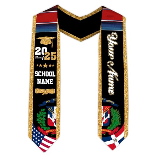 MonkeyVan Custom Dominican Sash Graduation, Dominicans Flag Graduation Sash 2025, Dominican Republic Graduation Stole Style 13