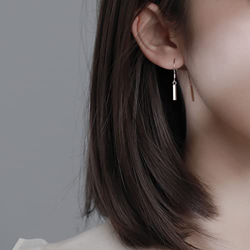 SLUYNZ 925 Sterling Silver Small Vertical Bar Drop Earrings for Women Teen Girls Minimalist Bar Drop Earrings (Silver)3
