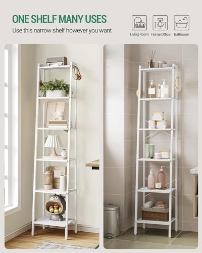Hzuaneri-Ladder-Shelf-Bookshelf-Freestanding-Corner-Storage-Shelf-Bookcase-with-2-Hooks-for-Office-Living-Room-Kitchen-Bedroom-Industrial-118D-x-134W-x-728H-White-BC13313W