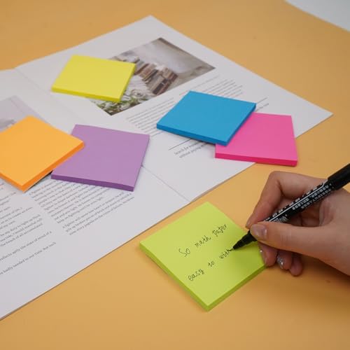 Image of (12 Pads) Sticky Notes 3x3 Inches,Bright Colors Self-Stick Pads