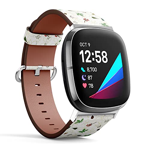 CJBROES Replacement Leather Watch Band, Compatible with Fitbit Versa 3 and Fitbit Sense of Wristband Bracelet Accessory - Autumn Plants