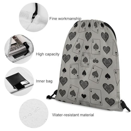 Image of Drawstring Backpack Gym Sackpack Lightweight Waterproof String Bag for Sports Travel Yoga Beach Swimming, Men Women Unisex, Vintage Ace Of Spades Card Poker Lover Bags