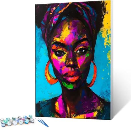 DIY 数字油絵 黒い女 Paint by Numbers 塗り絵 キット 大人 数字ぬりえ 子供の用数字塗り絵キャンバスクラフト数字 キャンバスアート ブラシとアクリル絵の具が入, インテリア リビング装飾, 女性へのギフト 70x90cm (フレームレ