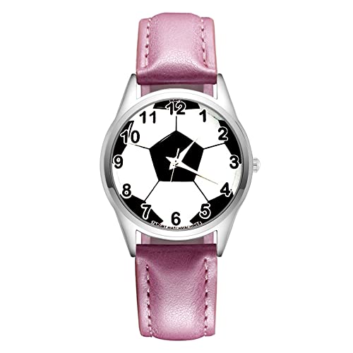 Reloj de niña Dibujos Animados Estilo de fútbol Lindo Relojes Estudiantes Niña Correa de Cuero de Cuarzo Reloj de Pulsera Relojes para niñas (Color : Pink)