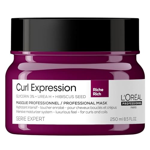 L'Oréal Professionnel, Verzorgend Haarmasker, Voor Golvend en Krullend Haar, Hydrateert en Voedt Krullen Intensief, Met Glycerine, Ureum H en Hibiscuszaadextract, Curl Expression, 250ml