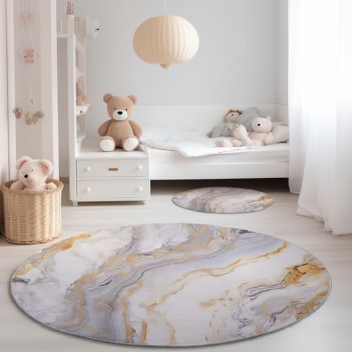 Genérico Alfombra Redonda para Dormitorio 90 cm - Moderno Elegante Mármol Tema Franela Pelusa Corta Alfombras Redondas, Gris Claro Antideslizante Alfombra para Decoración de Comedor