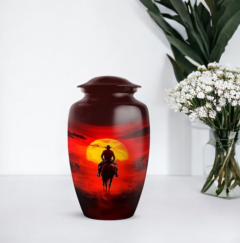 Image of Cowboy Cremation Urn - Large & Small Urns for Human Ashes Adult Male - Funeral Urns for Adult Ashes Women - Urn for Ashes for Women (Combo - 10 inch & 3 inch, 5 Pcs)
