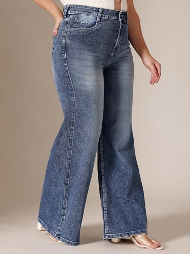 Image of Miss Chase A+ Women's Wide-Leg High-Rise Regular-Length Stretchable Shaping Denim Jeans