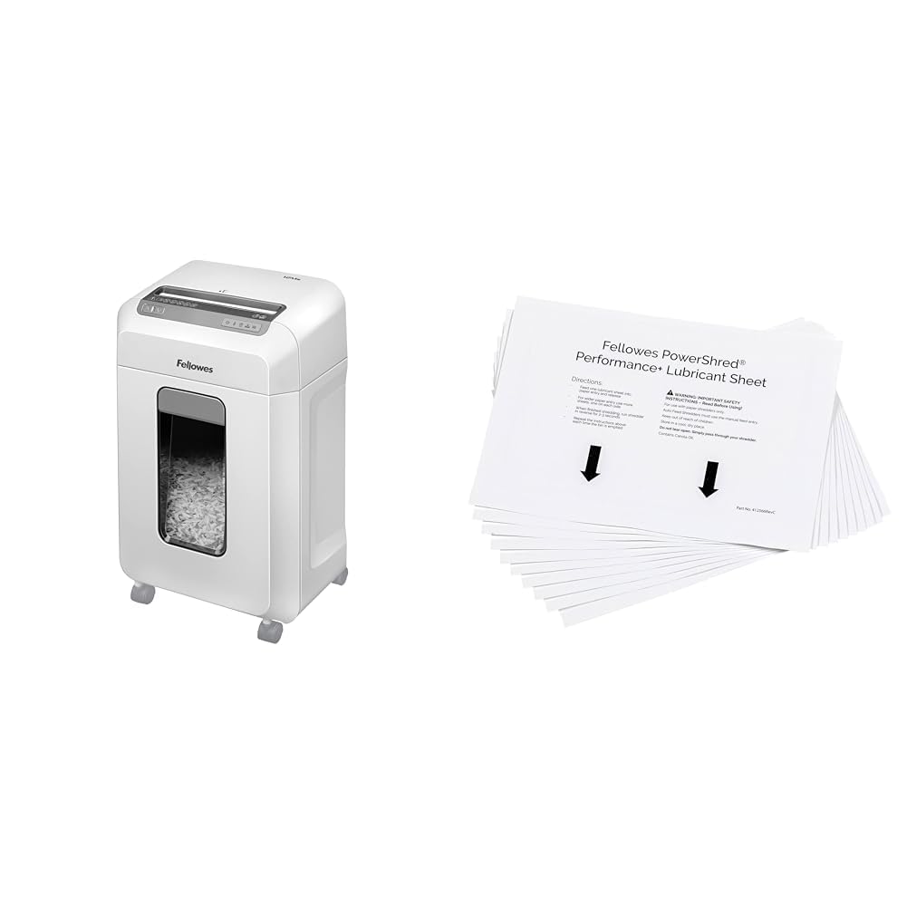 Fellowes Powershred 12MS - Destructora trituradora de Papel, destruye hasta 12 Hojas & 10 Hojas lubricantes para destructoras de Papel, Rendimiento Superior, fáciles de Usar