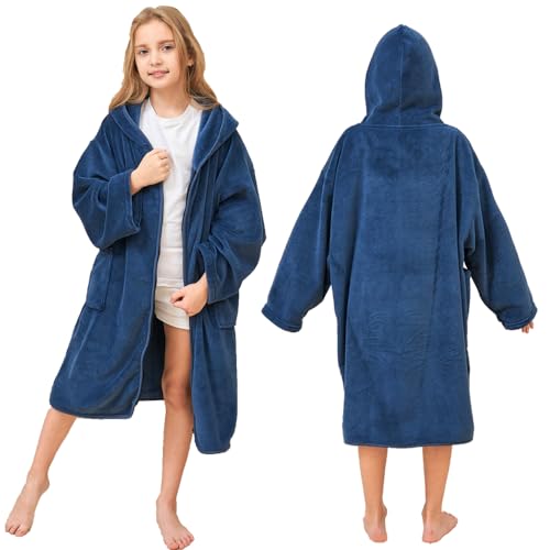 Hiturbo KIDS ZIPPER TOWEL HOODIE NAVY Kids Bath Towel Hoodie: Soft Plush Zipper Surf Poncho thumb #4