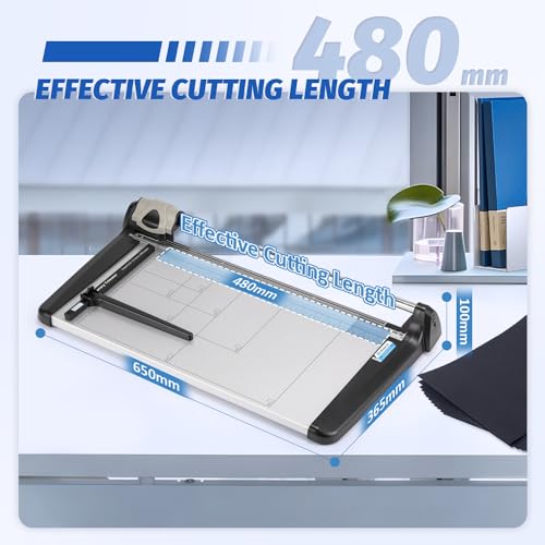 Image of Rotary Paper Trimmer, 15 Sheets Heavy Duty Paper Trimmer, 480mm(18.90 inch) Cutting Length, Commercial Grade Rotary Paper Cutter for Home /Office /School, Black & Silver