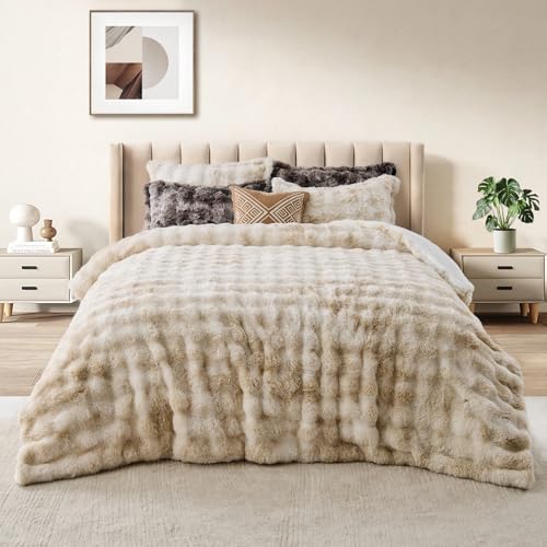 DAICO 3 Pieces Fluffy Faux Rabbit Fur Comforter Set...