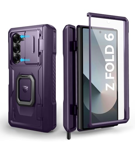 Dexnor pour Coque Samsung Galaxy Z Fold 6 2024 avec Support de bague&S Porte Stylo&Couverture Caméra Coulissante【Protection des Charnières】, Pare-Chocs...