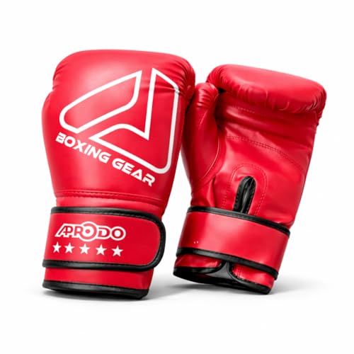 Image of APRODO Beginner Boxing Gloves for Kids & Adults - Men & Women Training, Sparring & Heavy Bag Gloves - Durable PU Leather with Wrist Support (Red /White, 8oz)