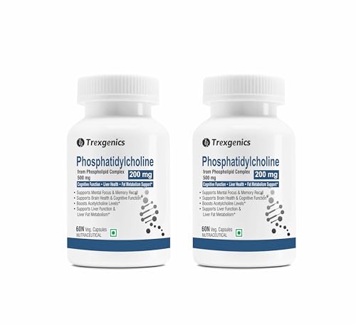 Image of Trexgenics PHOSPHATIDYLCHOLINE 200 mg from Phospholipid Complex 500 mg, Cognitive Function, Liver and Brain Health, Fat Metabolism Support (60 Veg Capsules) (Pack of 2)