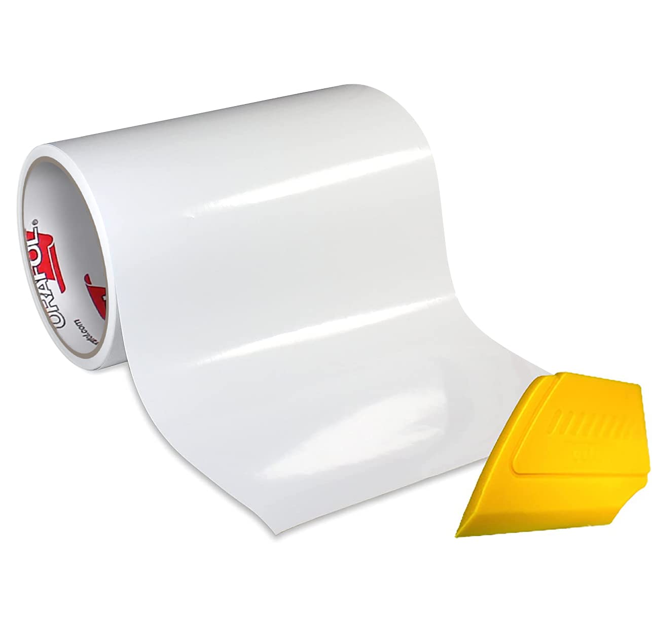 Oracal 751 Rouleau de vinyle de qualité supérieure pour travaux manuels d' intérieur et d'extérieur pour cutter et traceur avec raclette jaune rigide Blanc brillant 30,5 cm x 3 m