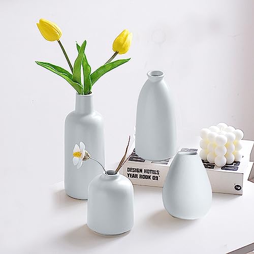 花瓶 陶器 おしゃれ 小さい 大きい 4点セッ 花器 フラワーベース 北欧 一輪挿し ドライフラワー 和風 植木鉢 インテリア飾り プレゼント YHOMBES(白い-4点入り)