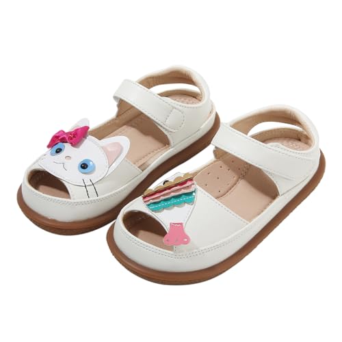Image of Toddler Girl Sandals with Flower, ‌Breathable Leather kids Closed Toe Sandals, Soft Rubber Non-Slip Summer Shoes for Little Girls 2-7 Years