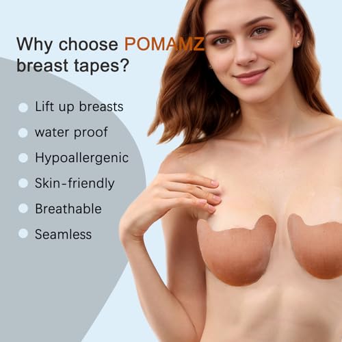 POMAMZ 3 Paar Klebe BH Push Up & Nipple Covers – Unsichtbare Brustheber-Pflaster für Große Körbchengrößen,Wiederverwendbare BH TräGerloser für Rückenfreie Kleider,Beige,A/B