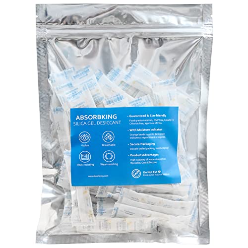 Absorbking Silica Gel Packs - 50 Pcs 5 Gram Moisture Absorbers, Silica Gel Desiccant Packs for Storage, Silica Gel Packets Food Grade Orange to Green Indicating for Moisture Control