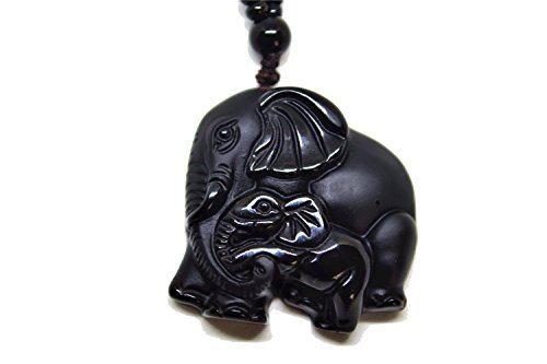 yigedan Collar con colgante de jade de obsidiana natural con diseño de elefante y madre rica, Jade, Sin piedra
