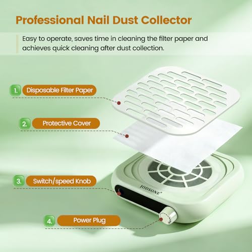 Image of JODSONE 6000RPM Mini Nail Dust Collector PocketSized Powerful Suction Portable Nail Salon with 30 Filters Green