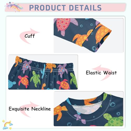 Pajama Sets Long Sleeve Colorful Turtles on Dark Soft Comfy Sleepwear 2 Piece PJS 3-8T4
