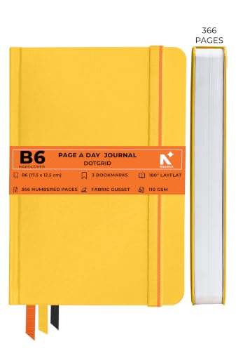 Image of NEORAH -B6 DOTTED | 368 Pages - 110 Gsm | PAGE A DAY JOURNAL (17.5 X 12.5 cm)-Hardcover Dot Grid Notebook |Back Pocket |3 Silk Book Mark - Completely HANDMADE for Journaling,writing - YELLOW